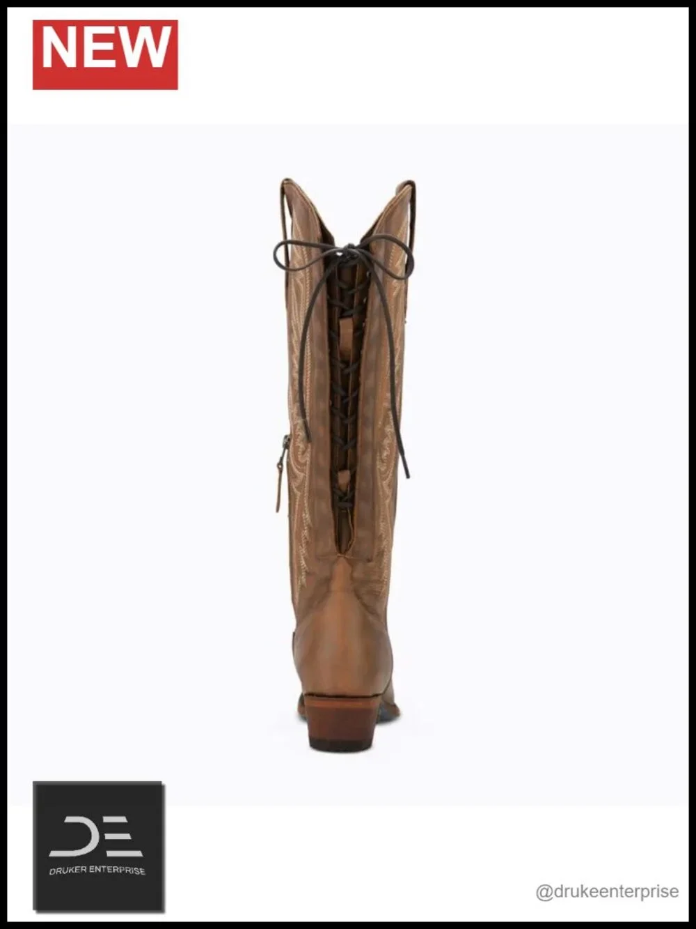 Over the Knee Cowgirl Boots with Adjustable Corset Lace Up Side Zipper Stacked